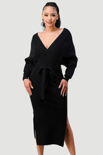 Load image into Gallery viewer, VNECK KNIT MIDI DRESS

