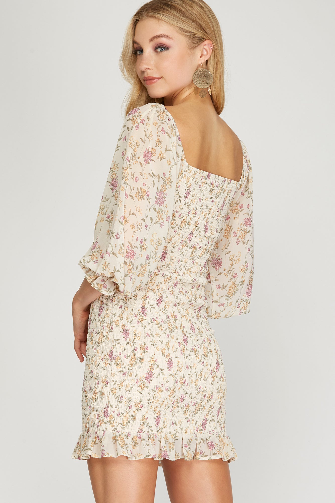 FRONT TIE FLORAL SMOCK MINI