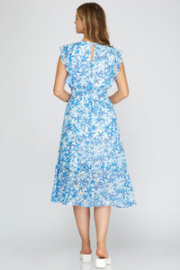 FLUTTER SLEEVE FLORAL MIDI