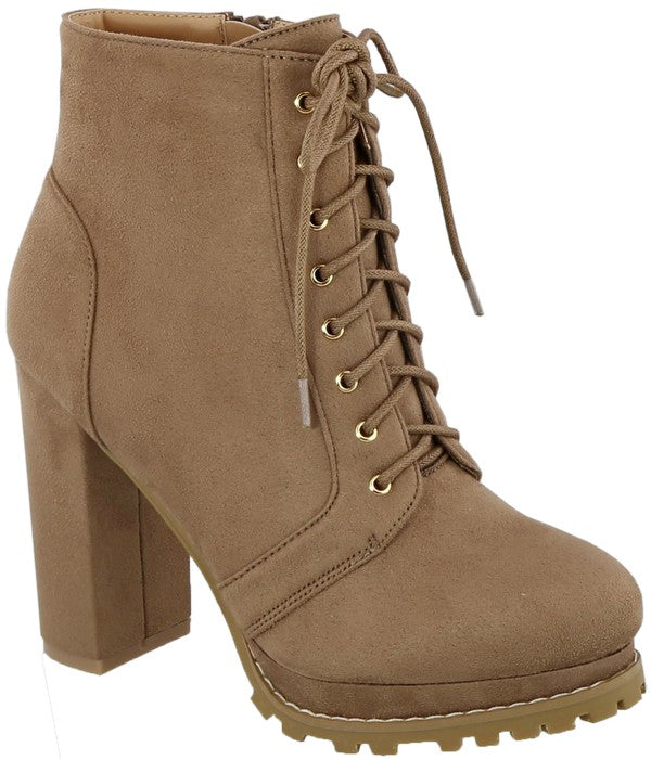 Lace up block heel boot
