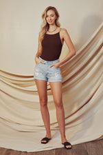 Load image into Gallery viewer, DISTRESSED POCKET DENIM MOM SHORTS
