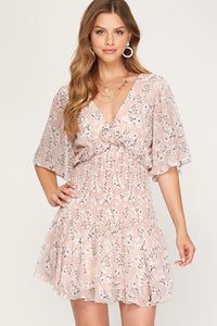OPEN BACK SMOCKED BODY FLORAL DRESS