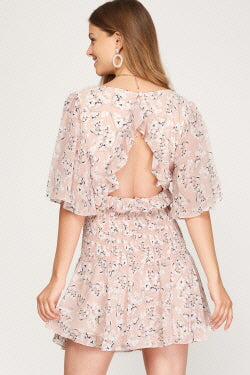 OPEN BACK SMOCKED BODY FLORAL DRESS